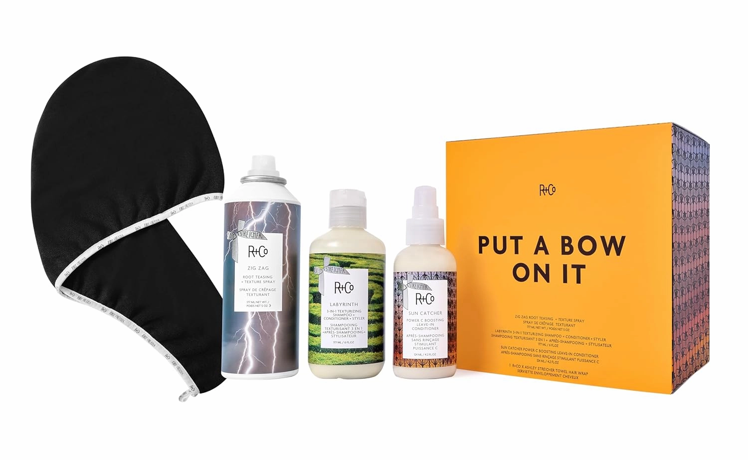 R Co Haircare Gift Set – Texturizing Shampoo   Conditioner   Styler, Leave-In Conditioner for Frizz Control, Root Lift Texture Spray, Hair Wrap Towel – Vegan, Sulfate-Free, Cruelty-Free Hair Set