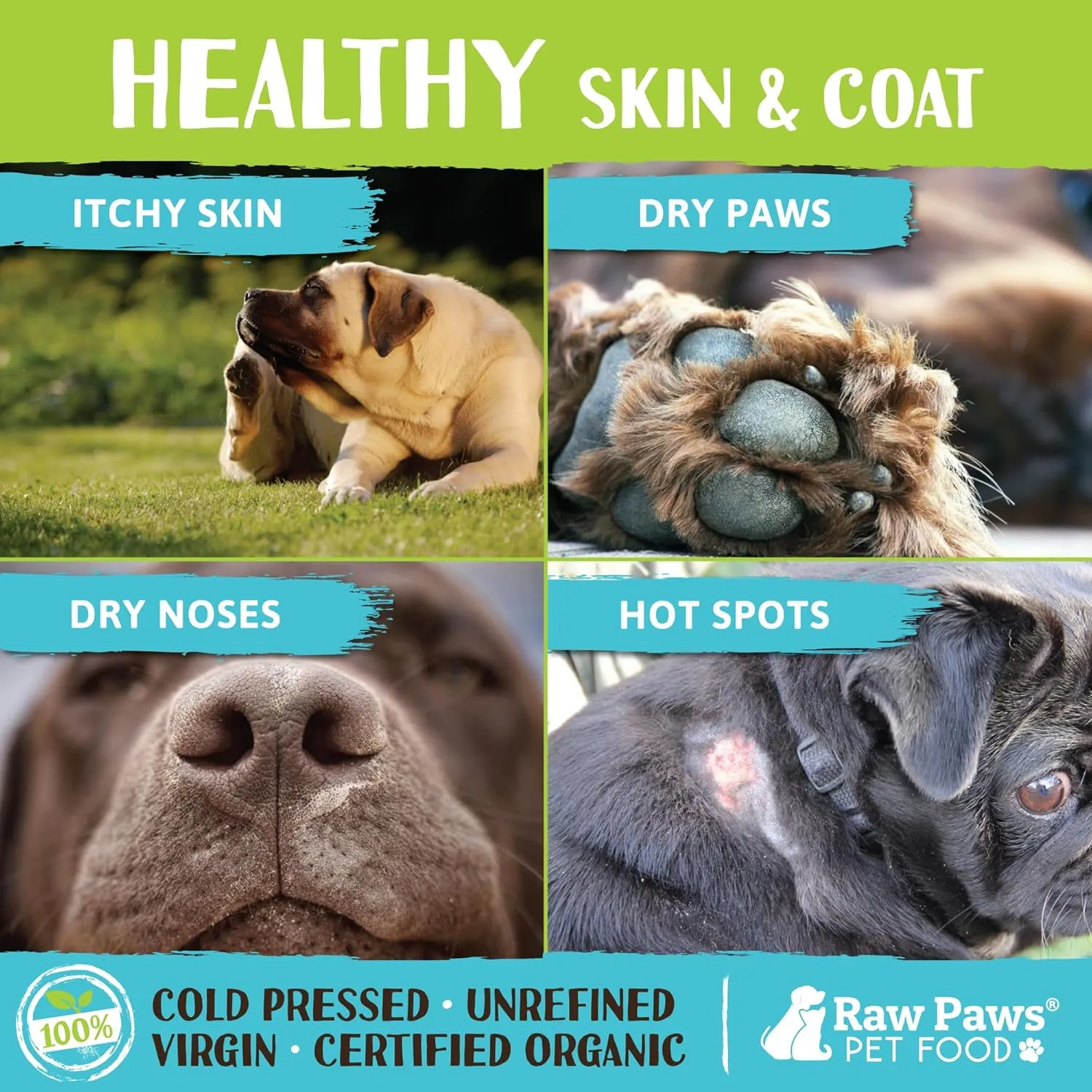 Raw Paws Virgin Organic Coconut Oil for Dogs & Cats, 16-oz - Treatment for Itchy Skin, Dry Nose, Paws - Hot Spot Lotion - Natural Hairball Remedy for Cats