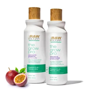Raw Sugar Grow Pro Hair Care Bundle- Shampoo & Conditioner with Vegan Biotin for Anti-Thinning & Pro-Lengthening, Passion Fruit & Marula for Fuller Hair, Formulated without Sulfates   Parabens