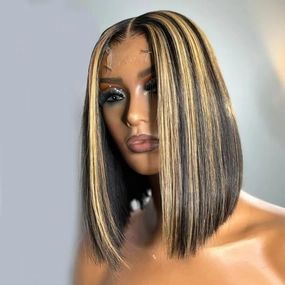 Real HD 2X6 Lace Closure Human Hair Wigs P4/27 Ombre Highlight Short Bob Lace Closure Wig with Bleached Knots 0.10mm Ultra-thin Invisible Swiss HD Lace Closure Honey Blonde Wigs 150% Density