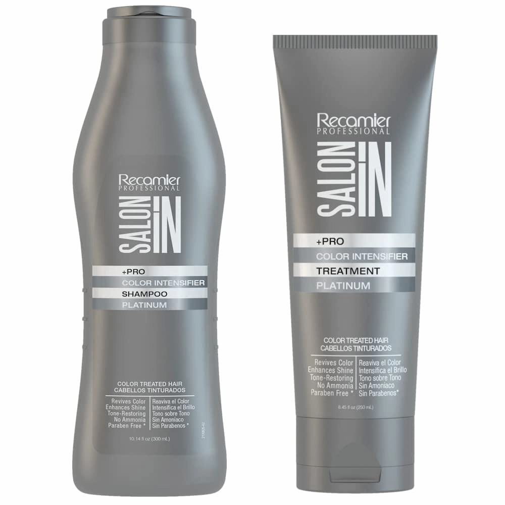 Recamier Professional Salon In  Pro Color Intensifier Hair Platinum Kit Shampoo and Treatment - Kit Tratamiento y Shampoo Intensificador de Color Platino para cabello