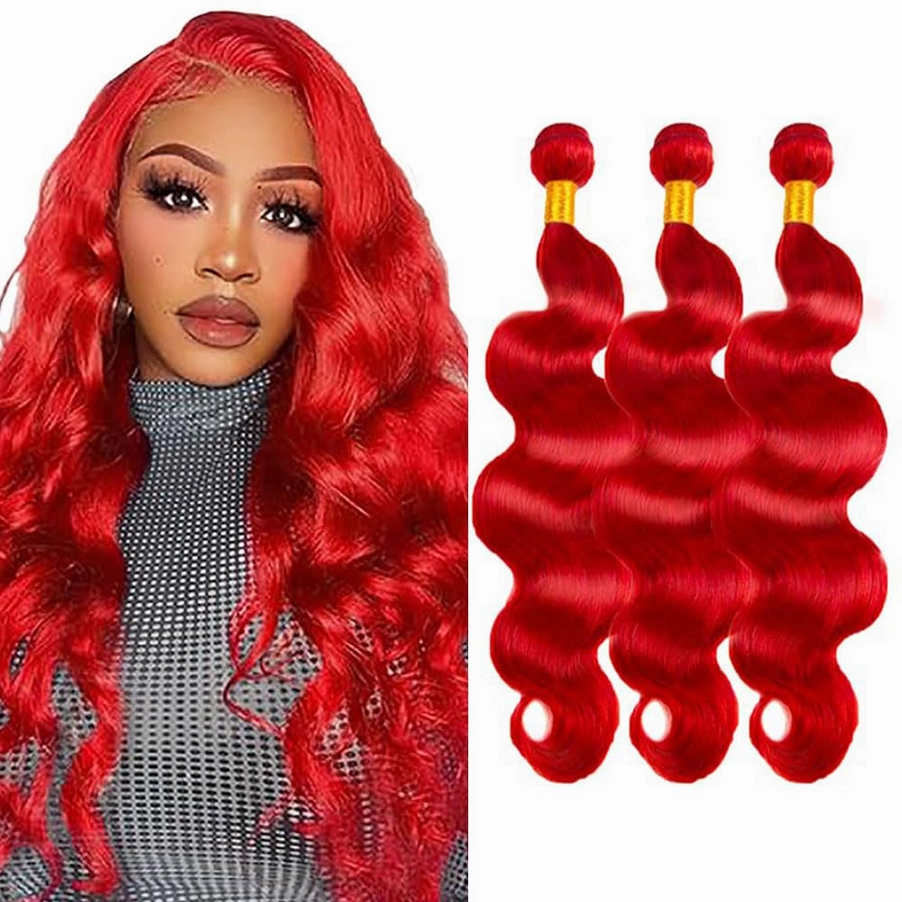 Red Bundles Human Hair Burgundy Body Wave Bundles Human Hair 12 14 16 Inch Unprocessed 8A Brazilian Virgin Light Red Body Wave Bundles Human Hair Extensions Bright Red Bundles