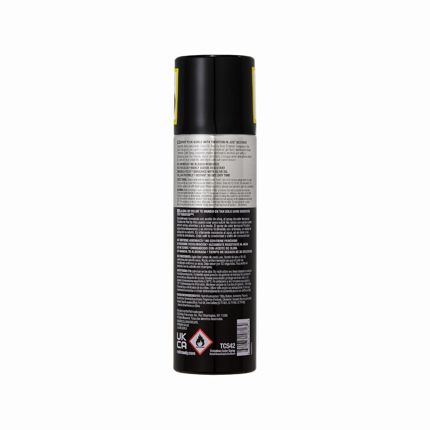 RED by Kiss Tintation Temporary Hair Color Spray, Extra Large Size, Instant Gray Root Cover Up, Water-Resistant, Smudge-Proof, Hairline & Barber Touch-Up, Quick Dry (Darkest Brown, 11.5 OZ)
