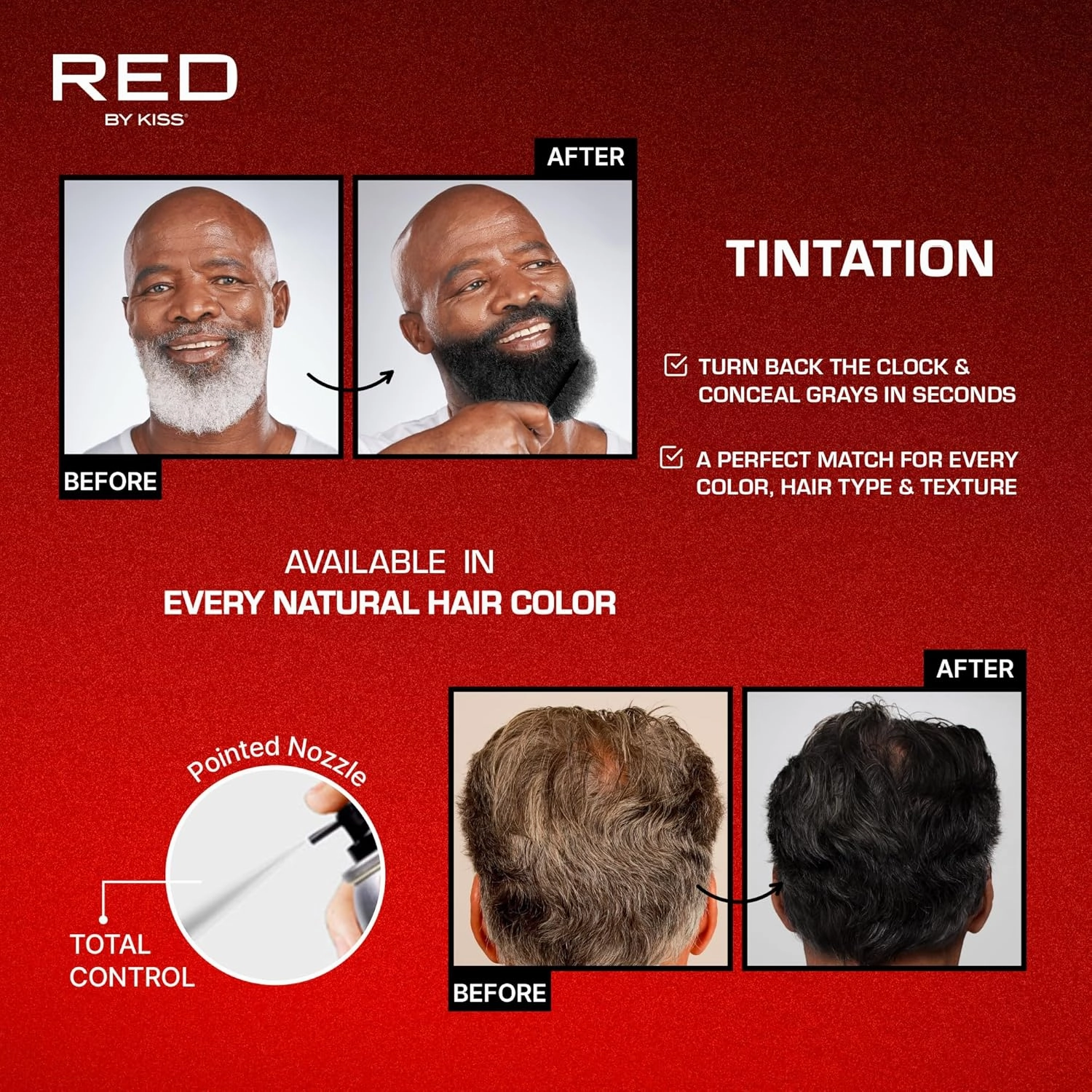 RED by Kiss Tintation Temporary Hair Color Spray, Extra Large Size, Instant Gray Root Cover Up, Water-Resistant, Smudge-Proof, Hairline & Barber Touch-Up, Quick Dry (Darkest Brown, 11.5 OZ)