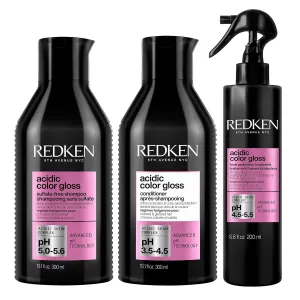 Redken Acidic Color Gloss Shampoo, Conditioner & Heat Protection Spray Set For Color-Treated Hair - Detangles and Extends Intense Shine With Heat Protection