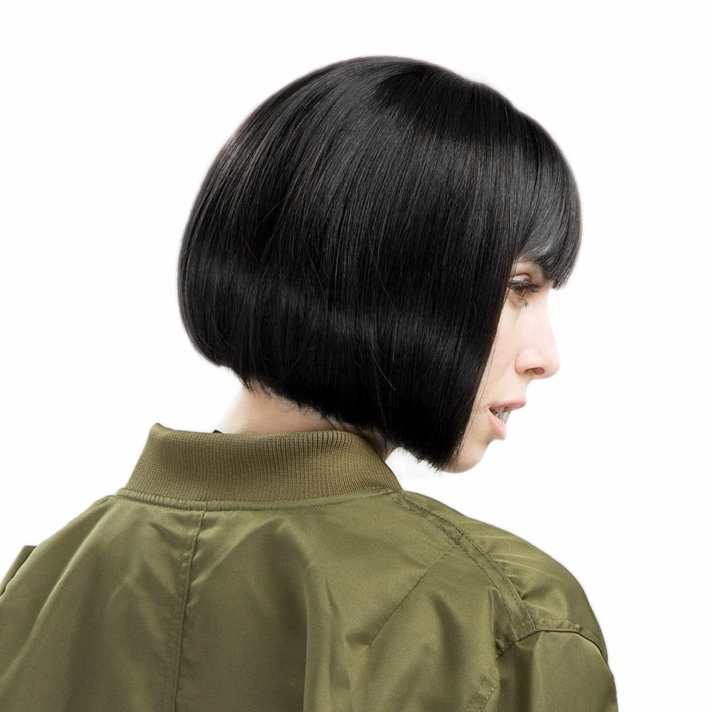 REECHO 11" Short Bob Wig with bangs Synthetic Hair for White Black Women Color: Black