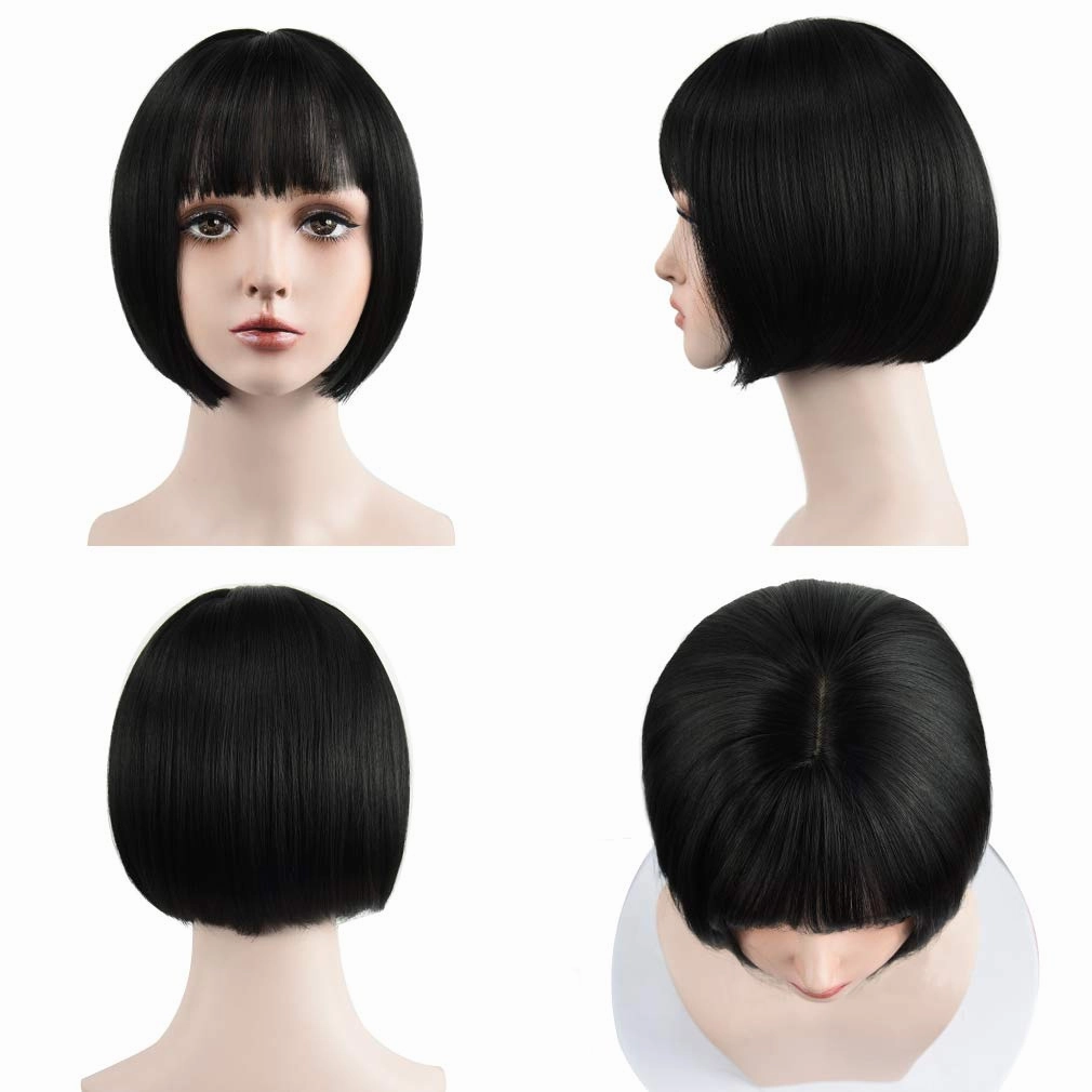 REECHO 11" Short Bob Wig with bangs Synthetic Hair for White Black Women Color: Black