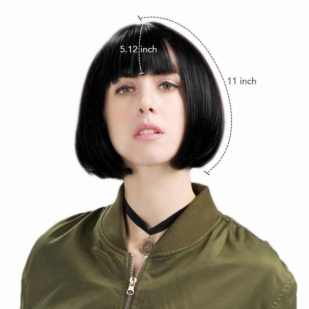 REECHO 11" Short Bob Wig with bangs Synthetic Hair for White Black Women Color: Black