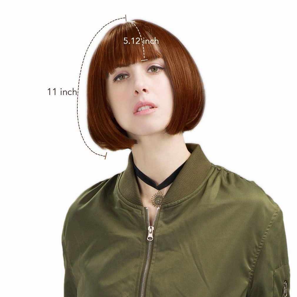 REECHO 11" Short Bob Wig with bangs Synthetic Hair for White Black Women Color: Linen