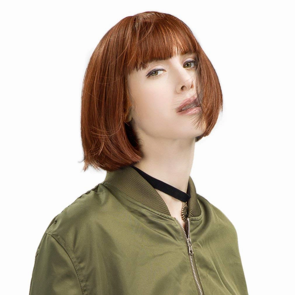 REECHO 11" Short Bob Wig with bangs Synthetic Hair for White Black Women Color: Linen