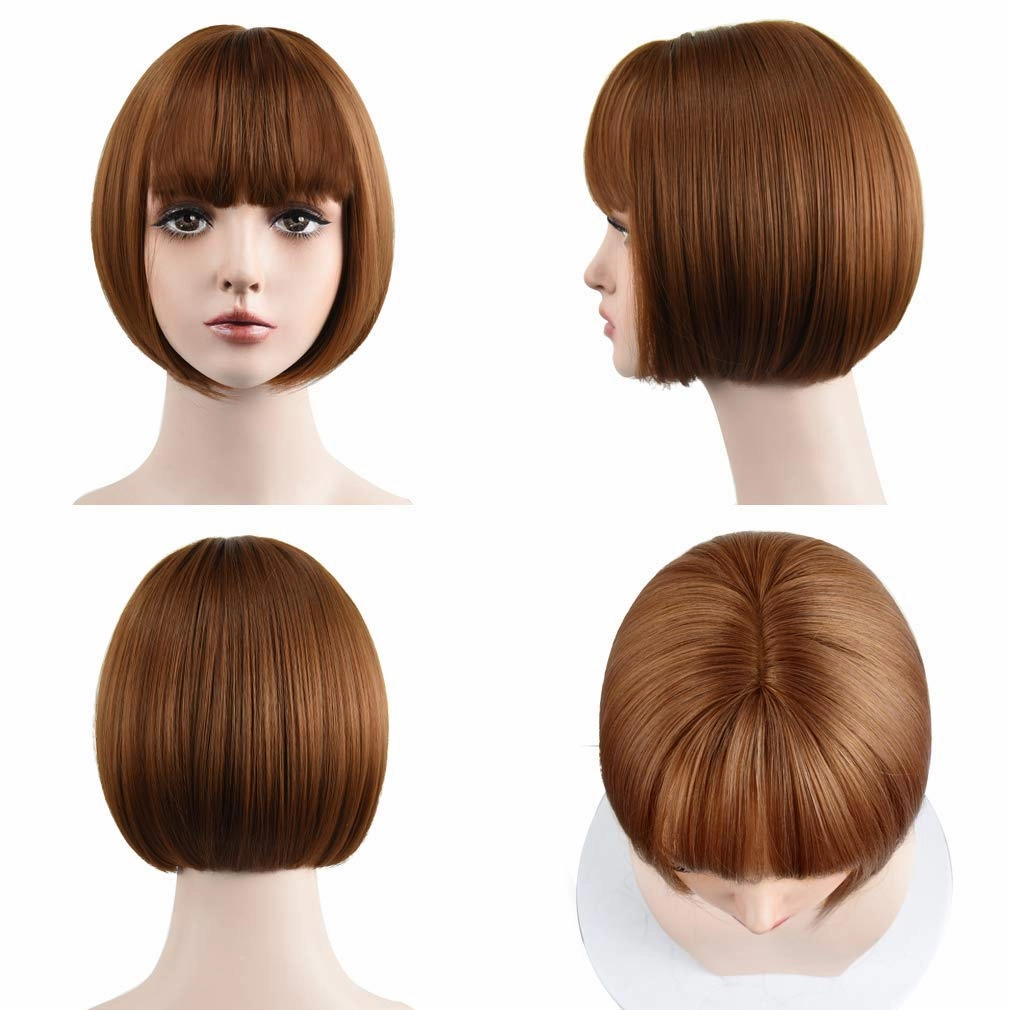 REECHO 11" Short Bob Wig with bangs Synthetic Hair for White Black Women Color: Linen