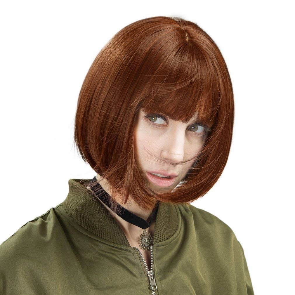 REECHO 11" Short Bob Wig with bangs Synthetic Hair for White Black Women Color: Linen