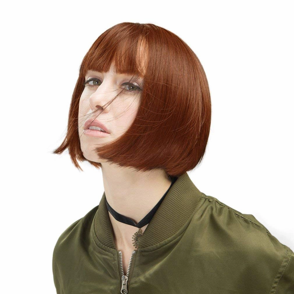 REECHO 11" Short Bob Wig with bangs Synthetic Hair for White Black Women Color: Linen
