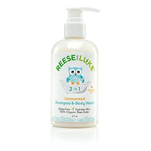 Reese and Luke's - 2in1 Shea Butter Baby Shampoo and Body Wash, 8oz, Unscented - Tear-Free