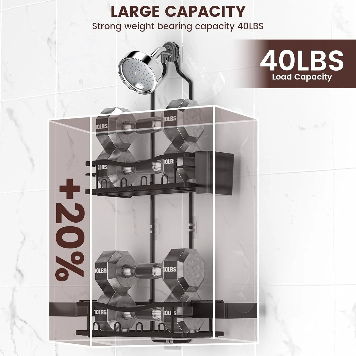REINHARDT Shower Caddy Hanging, Rustproof Shower Caddy Anti-Swing Shower Organizer Over Showerhead No Drilling Shower Racks with Soap Holder Multi Hooks Bathroom Storage for Shampoo Sponge, Black