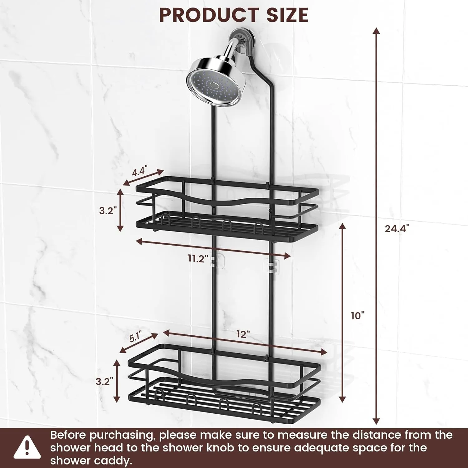 REINHARDT Shower Caddy Hanging, Rustproof Shower Caddy Anti-Swing Shower Organizer Over Showerhead No Drilling Shower Racks with Soap Holder Multi Hooks Bathroom Storage for Shampoo Sponge, Black