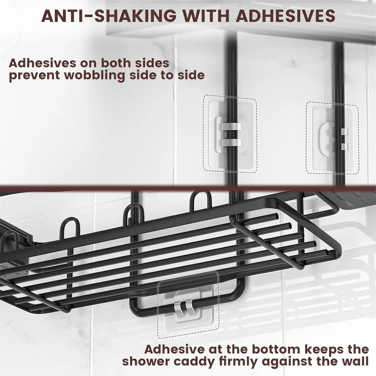 REINHARDT Shower Caddy Hanging, Rustproof Shower Caddy Anti-Swing Shower Organizer Over Showerhead No Drilling Shower Racks with Soap Holder Multi Hooks Bathroom Storage for Shampoo Sponge, Black