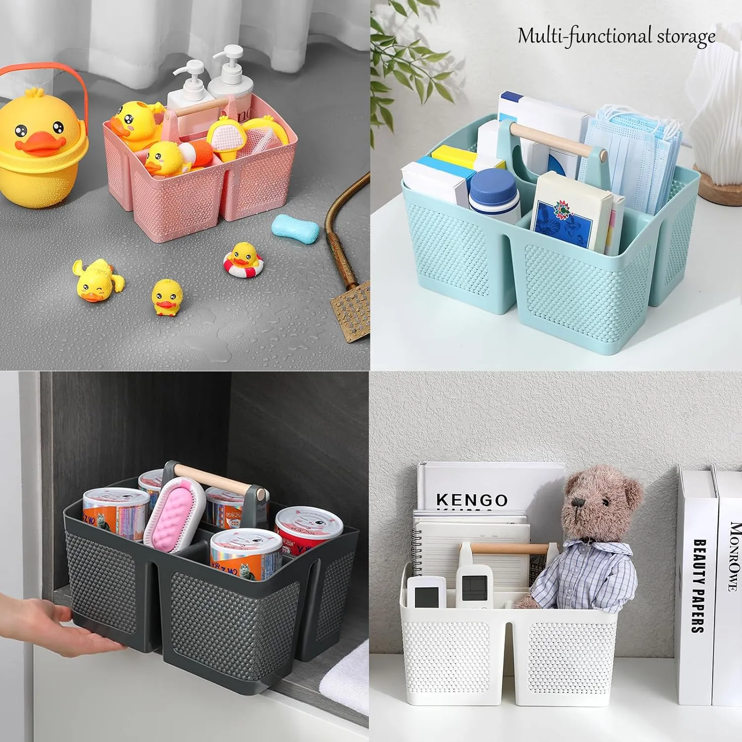 rejomiik Portable Shower Caddy Basket Plastic Cleaning Caddy Organizer Storage Tote with Handle for Bathroom, College, Dorm Room Essentials, Grey