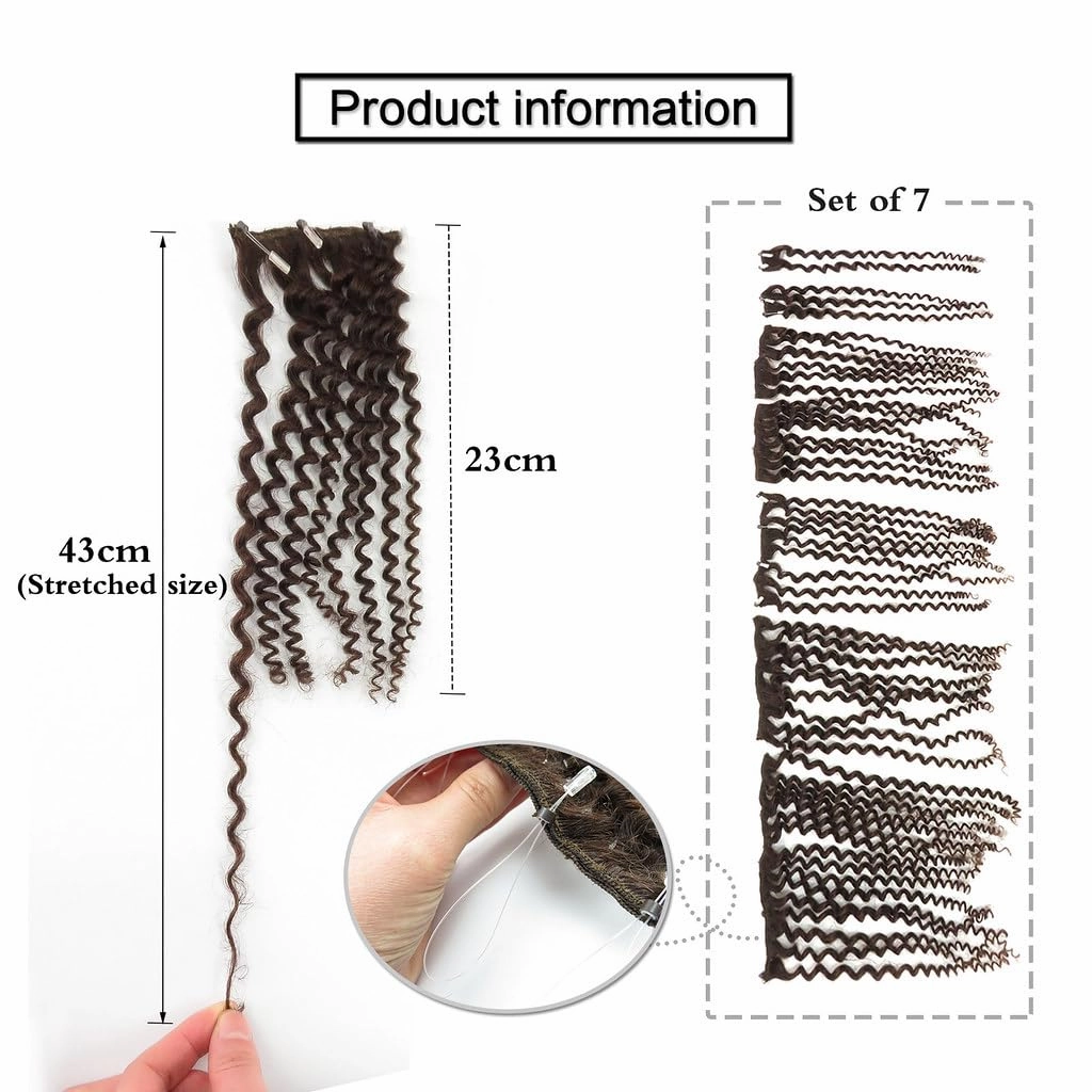 Remeehi 10"-16" One Step Weft Invisible Wire Hair Extensions Mirco Loop Human Hair Extensions Clip in Hair Extensions 7 Pieces Curly Wave 60g for Thinning or Fine Hair 16 inch 2# Dark Brown