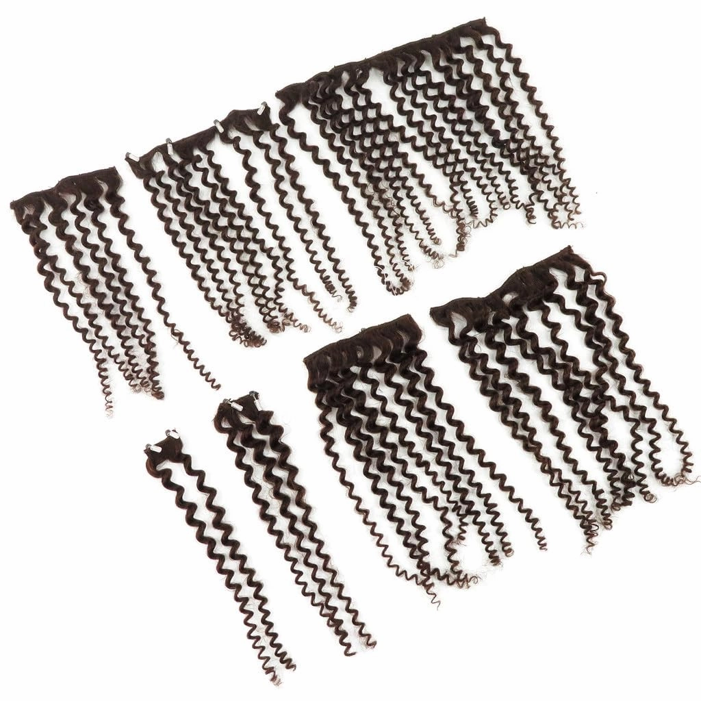 Remeehi 10"-16" One Step Weft Invisible Wire Hair Extensions Mirco Loop Human Hair Extensions Clip in Hair Extensions 7 Pieces Curly Wave 60g for Thinning or Fine Hair 16 inch 2# Dark Brown