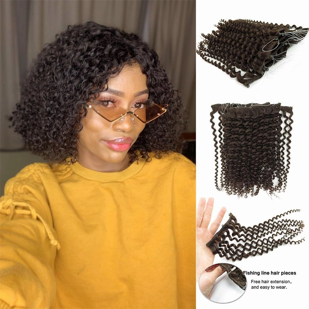Remeehi 10"-16" One Step Weft Invisible Wire Hair Extensions Mirco Loop Human Hair Extensions Clip in Hair Extensions 7 Pieces Curly Wave 60g for Thinning or Fine Hair 16 inch 2# Dark Brown