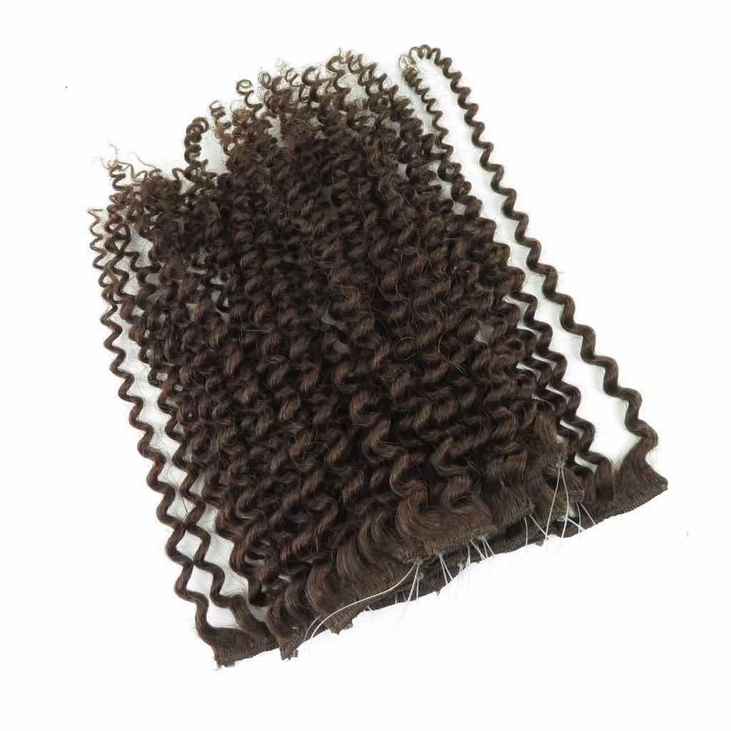 Remeehi 10"-16" One Step Weft Invisible Wire Hair Extensions Mirco Loop Human Hair Extensions Clip in Hair Extensions 7 Pieces Curly Wave 60g for Thinning or Fine Hair 16 inch 2# Dark Brown
