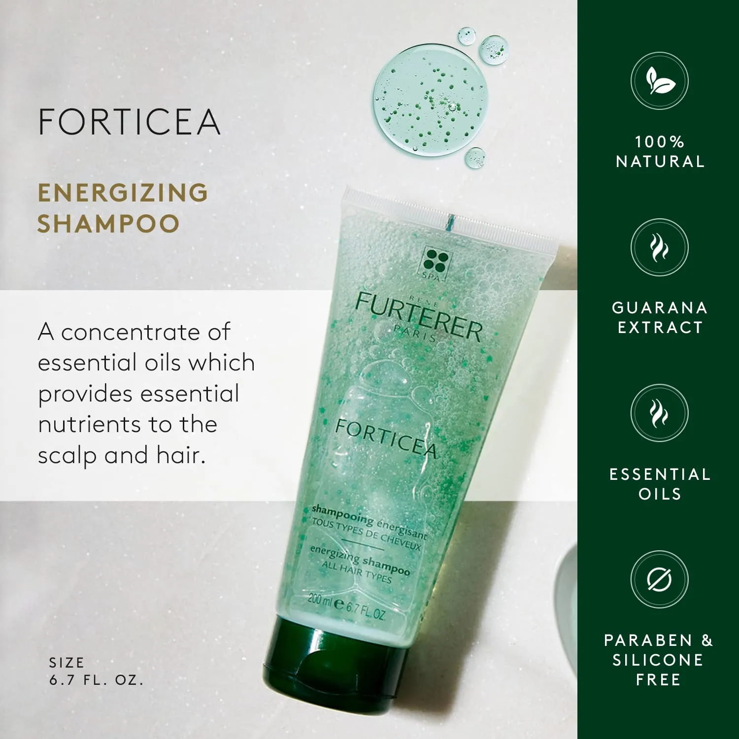 Rene Furterer Forticea Strengthening Revitalizing Shampoo - Formulated with Guarana Extract, Rosemary, Vitamin B3 and B5, - Sulfate, Paraben & Silicone Free