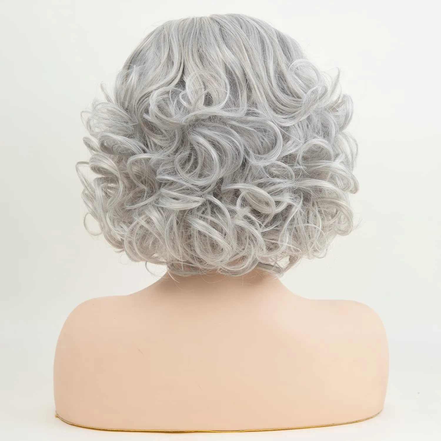 RENERSHOW Mixed Grey Short Wavy Wig for White Women - Medium Length, Gray Curly, Silver, Heat Resistant, Synthetic, Natural Looking