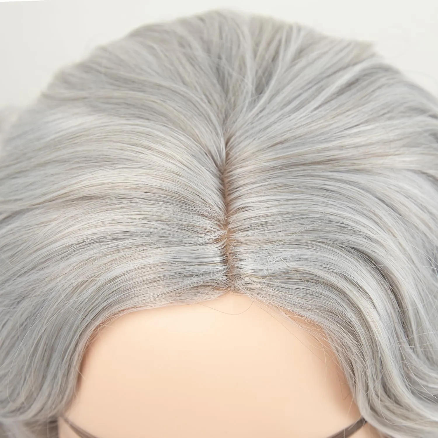 RENERSHOW Mixed Grey Short Wavy Wig for White Women - Medium Length, Gray Curly, Silver, Heat Resistant, Synthetic, Natural Looking