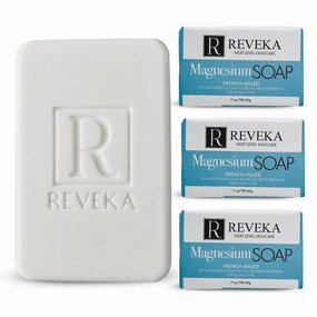 Reveka Skincare Magnesium Soap – 4-in-1 Natural Bar for Face, Body, Hair & Shaving | Triple-Milled with Shea Butter | USA-Made Peppermint Soap | 4 Pack (7 oz Each)