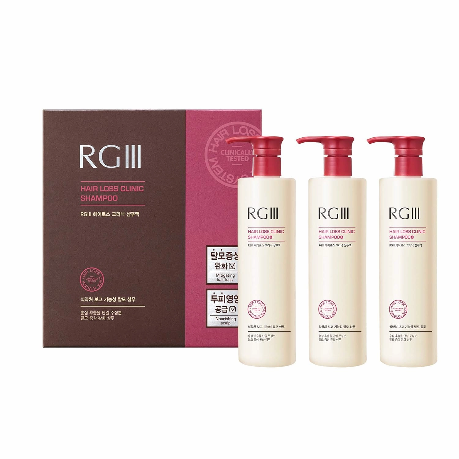 RGIII Hair Regeneration Clinic Shampoo with Purified Red Ginseng Saponin & 6 Naturally Derived Ingredients for Hair Loss/Regrowth/Strengthening/for both Men & Woman 3pc Set (17.58oz /ea x 3)