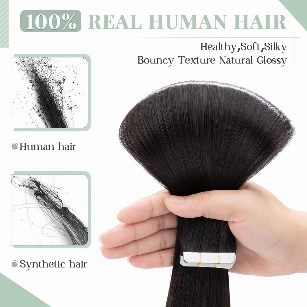 Rich Choices Tape in Hair Extensions Human Hair, 40pcs 100g 100% Remy Tape Hair Extensions Real Human Hair,Seamless Balayage Skin Weft Tape in Hair Extension 16 Inch #1B Natural Black