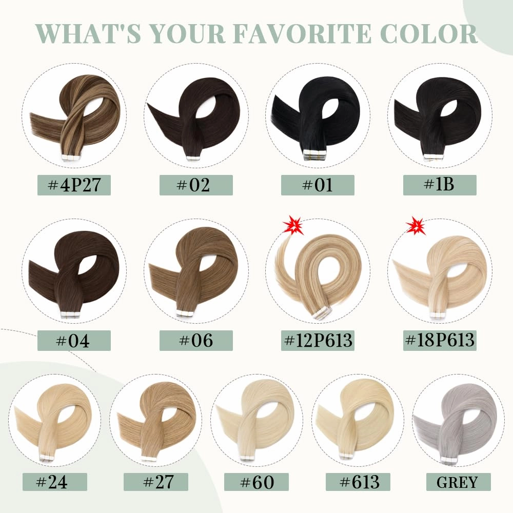 Rich Choices Tape in Hair Extensions Human Hair, 40pcs 100g 100% Remy Tape Hair Extensions Real Human Hair,Seamless Balayage Skin Weft Tape in Hair Extension 16 Inch #1B Natural Black