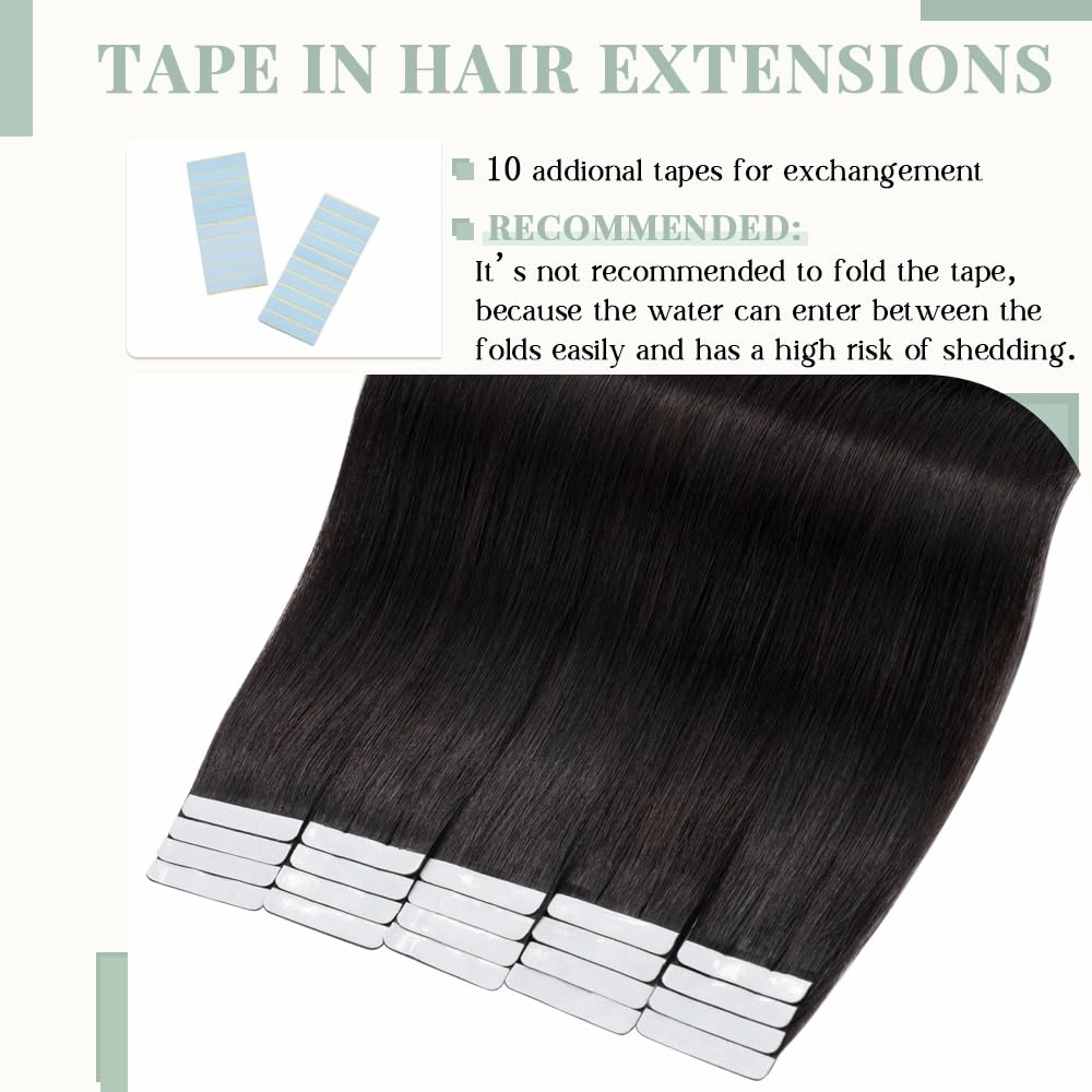 Rich Choices Tape in Hair Extensions Human Hair, 40pcs 100g 100% Remy Tape Hair Extensions Real Human Hair,Seamless Balayage Skin Weft Tape in Hair Extension 16 Inch #1B Natural Black