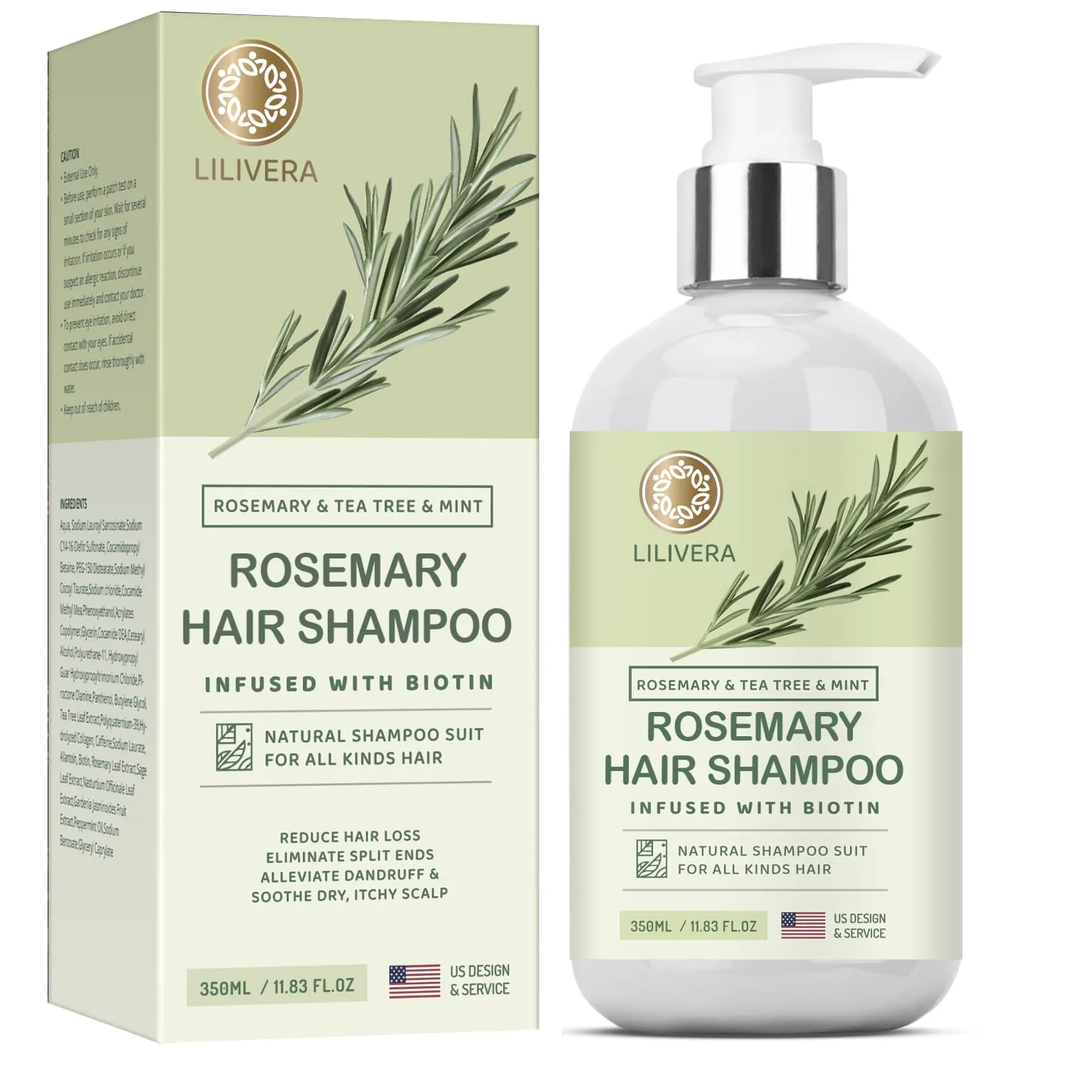 Rosemary Hair Growth Shampoo for Hair Loss, Thinning Hair for Men and Women - Mint Strengthening Shampoo with Tea Tree Oil Bition - 11.8 fl. oz