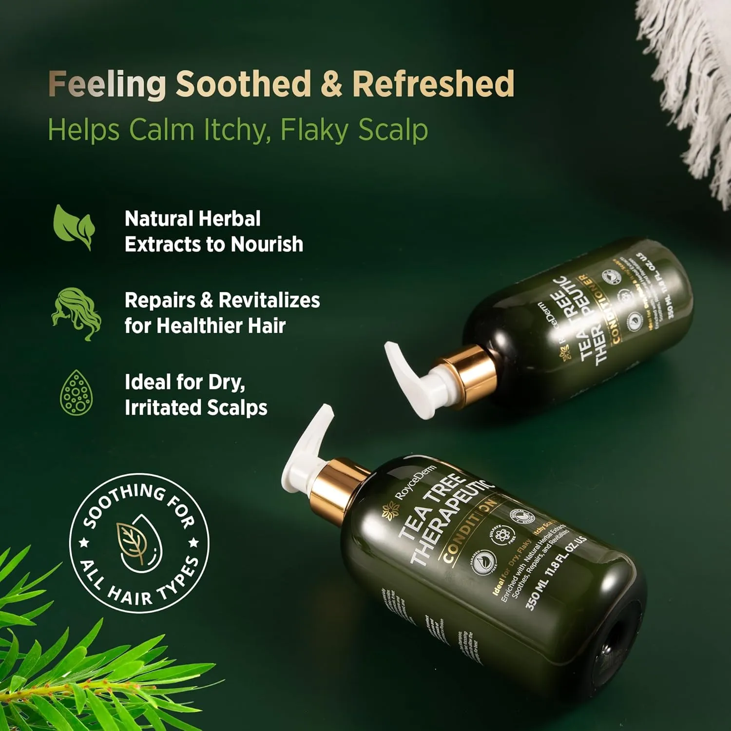 RoyceDerm Tea Tree Conditioner: Hydrating & Soothing Botanical Formula with Tea Tree, Aloe, Camellia Seed Oil, Paraben & Sulfate Free