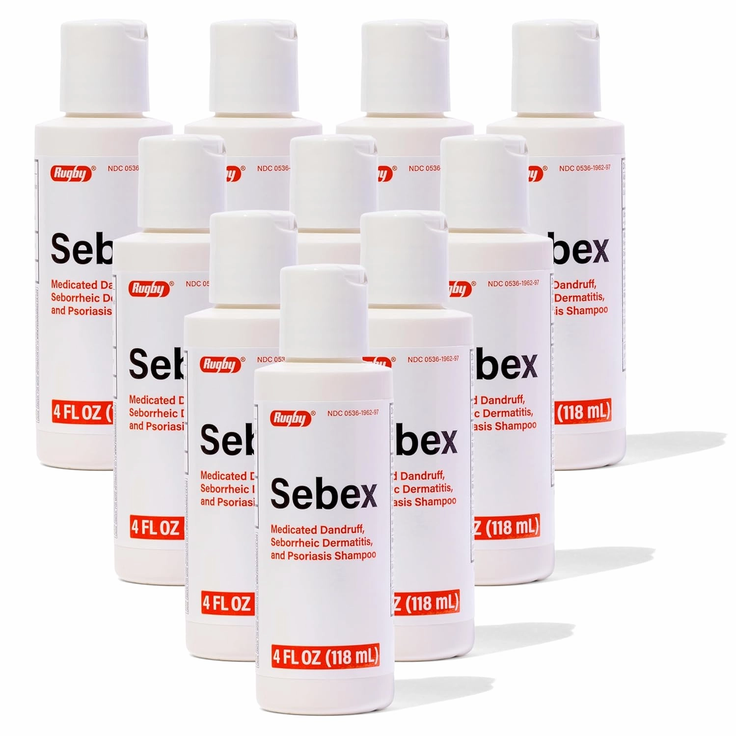Rugby Sebex Medicated Dandruff Shampoo for Women and Men - 2% Sulfur and 2% Salicylic Acid Anti-Dandruff Shampoo - Helps With Symptoms of Seborrheic Dermatitis and Psoriasis - 4 Oz. (10 Pack)