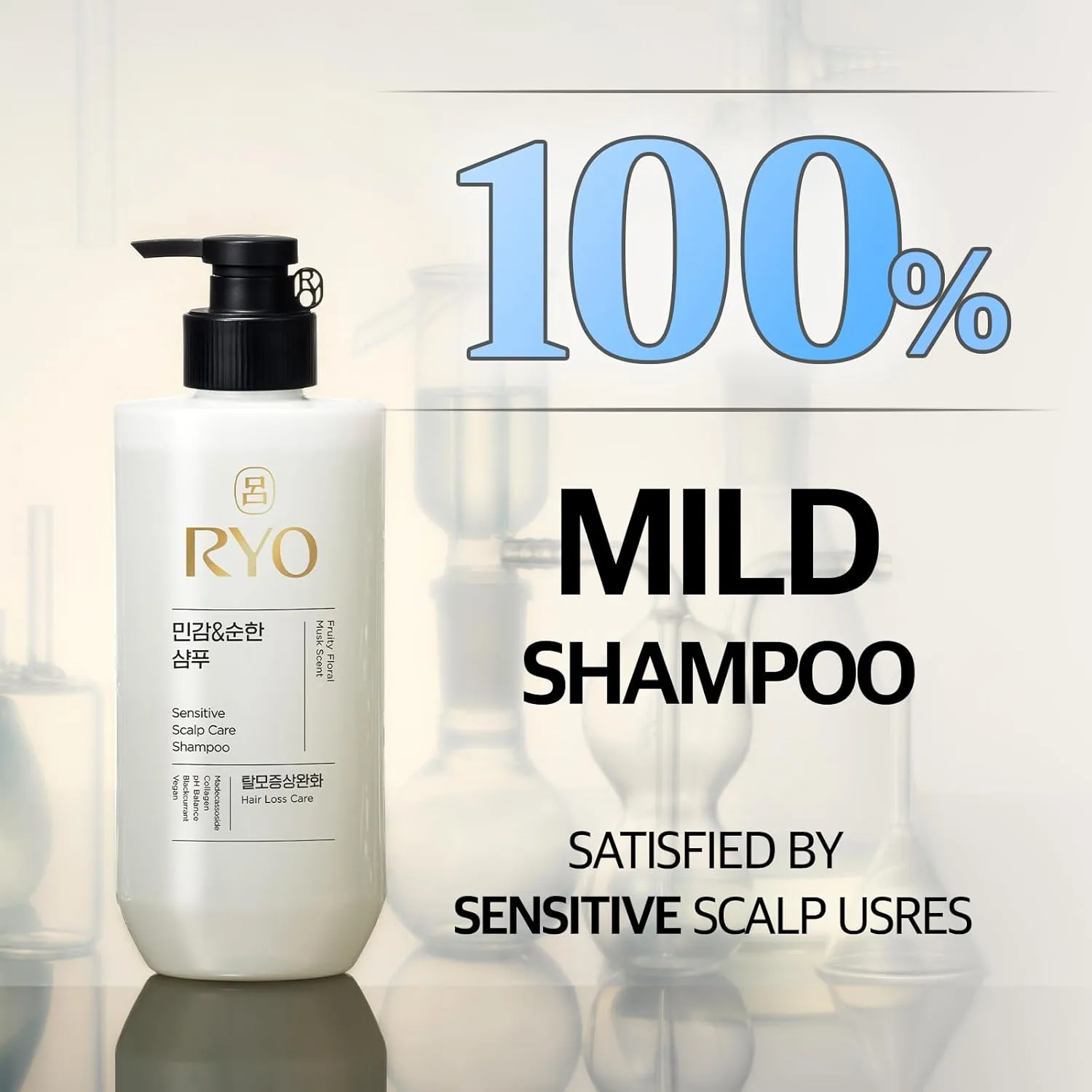 RYO Sensitive Scalp Care Shampoo with Korean Ginseng & Caffeine - Soothing and Relief for All Hair Type, Anti Loss Care, Dermatologist Tested, 16 Fl Oz.