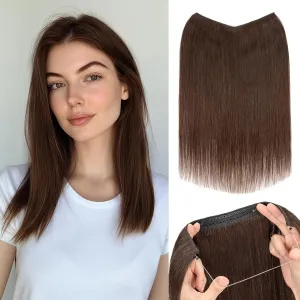 S-noilite Halo Hair Extensions Real Human Hair 12inch Short Straight Halo Extensions for Women Adjustable Dark Brown Halo Hair Extensions