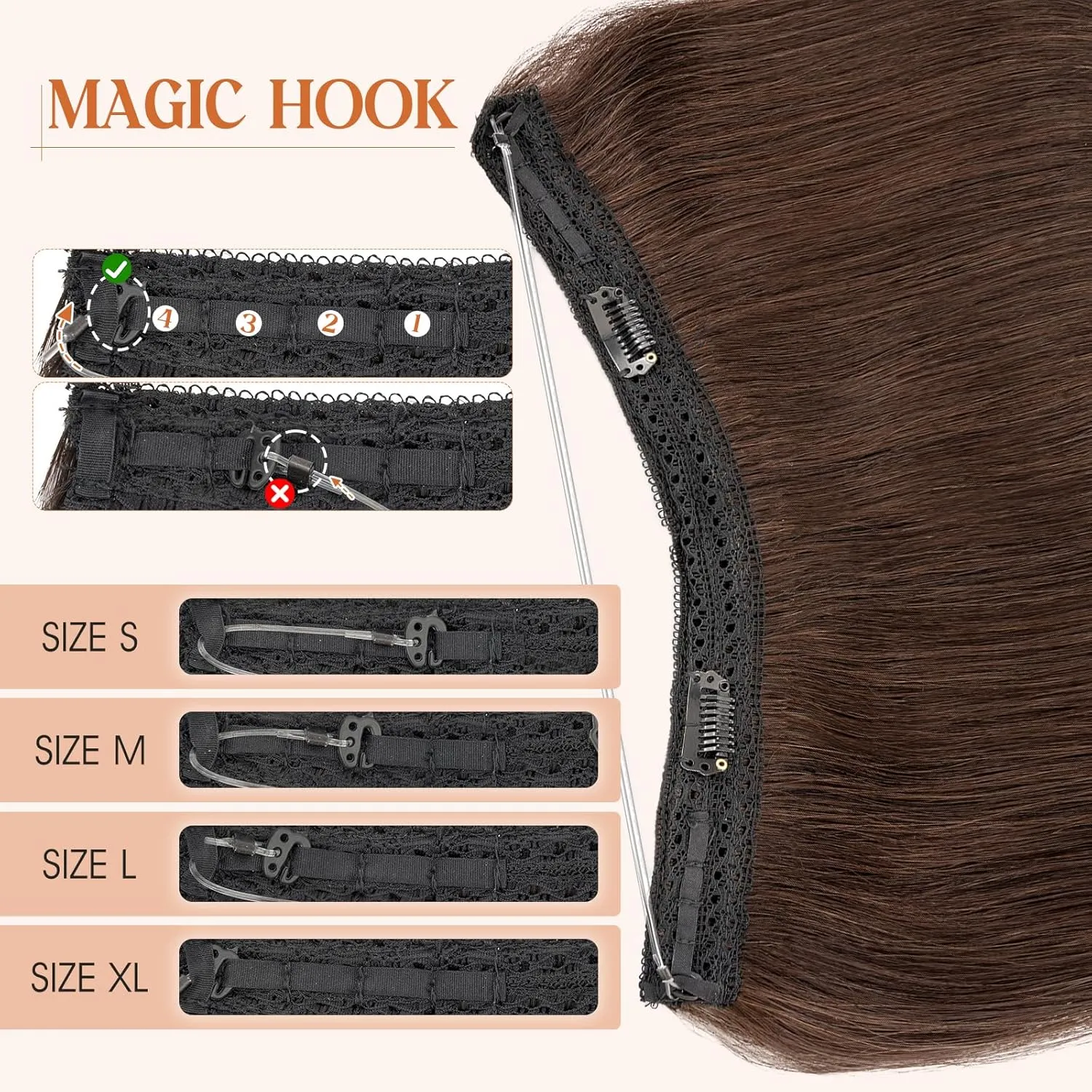 S-noilite Halo Hair Extensions Real Human Hair 12inch Short Straight Halo Extensions for Women Adjustable Dark Brown Halo Hair Extensions