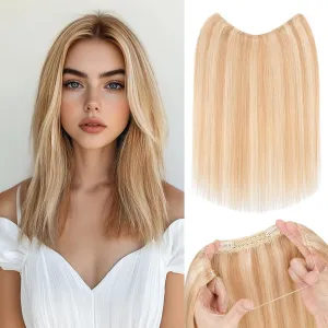 S-noilite Halo Hair Extensions Real Human Hair 12inch Short Straight Halo Hair Extensions for Women Adjustable Ash Blonde/Bleach Blonde Halo Extensions