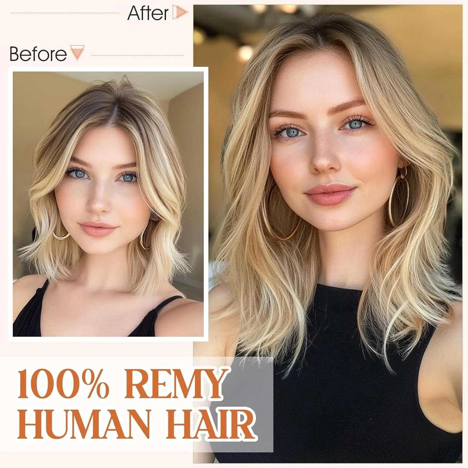 S-noilite Halo Hair Extensions Real Human Hair 12inch Short Wavy Halo Hair Extensions for Women Adjustable WireHair Extensions Golden Brown/Bleach Blonde