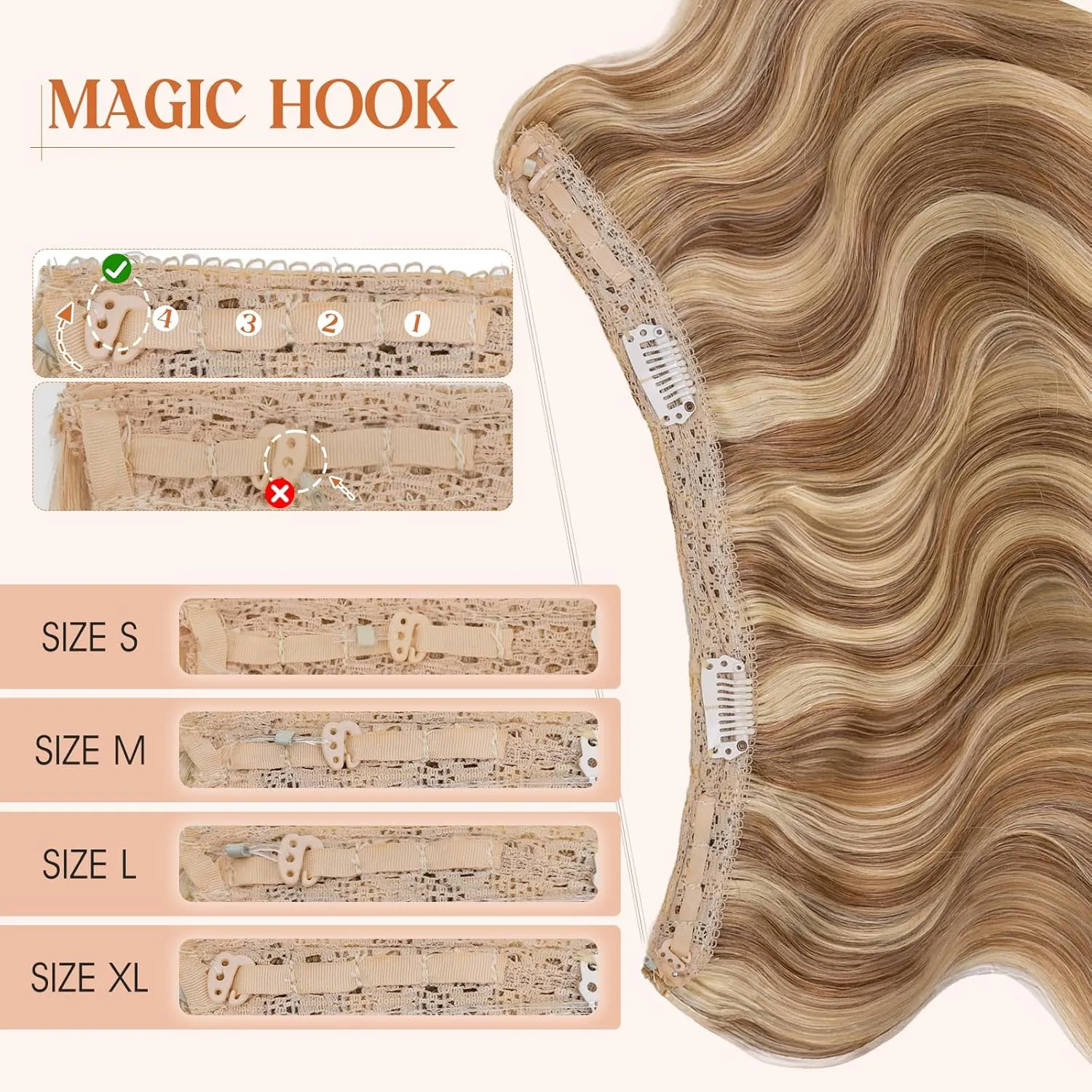S-noilite Halo Hair Extensions Real Human Hair 12inch Short Wavy Halo Hair Extensions for Women Adjustable WireHair Extensions Golden Brown/Bleach Blonde