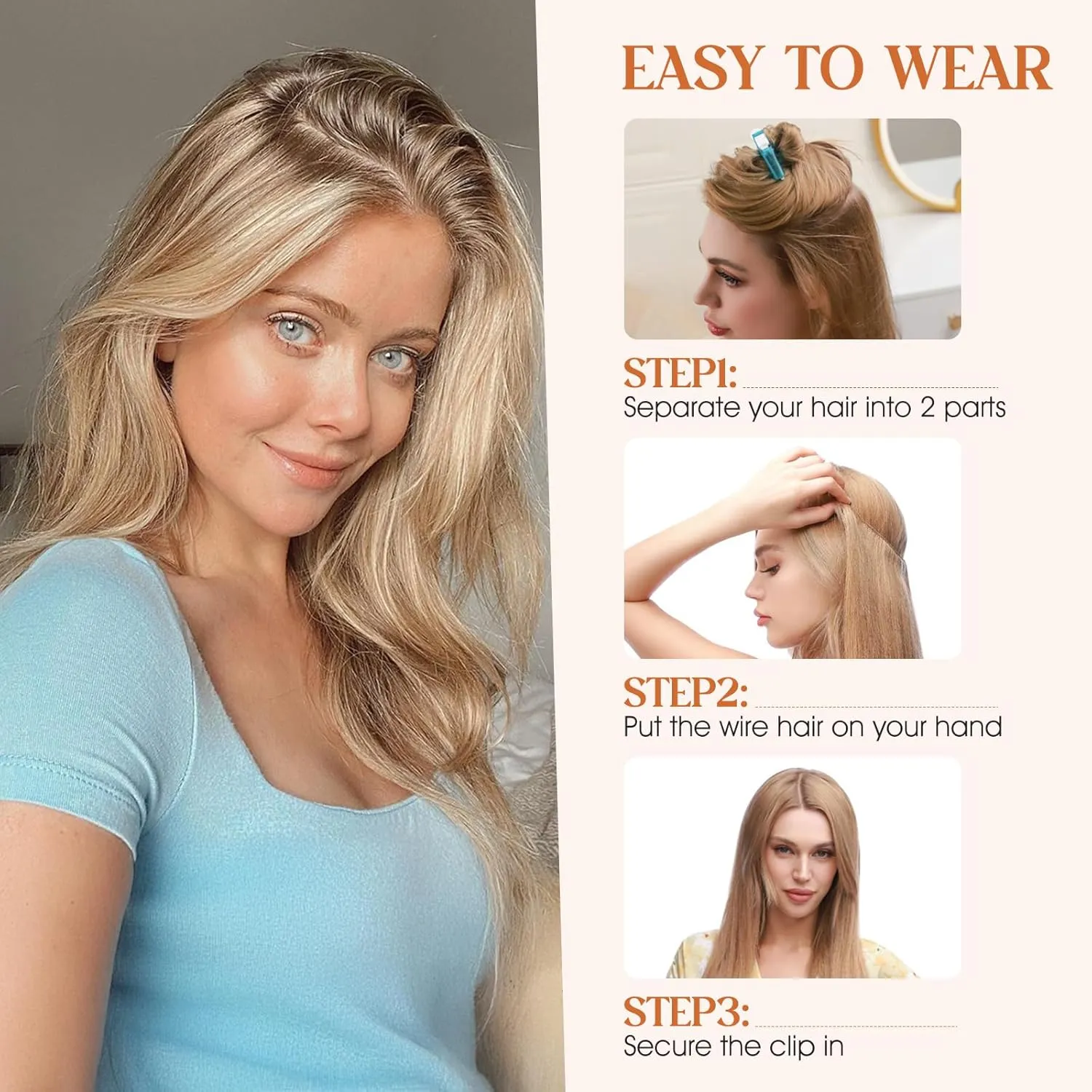 S-noilite Halo Hair Extensions Real Human Hair 12inch Short Wavy Halo Hair Extensions for Women Adjustable WireHair Extensions Golden Brown/Bleach Blonde