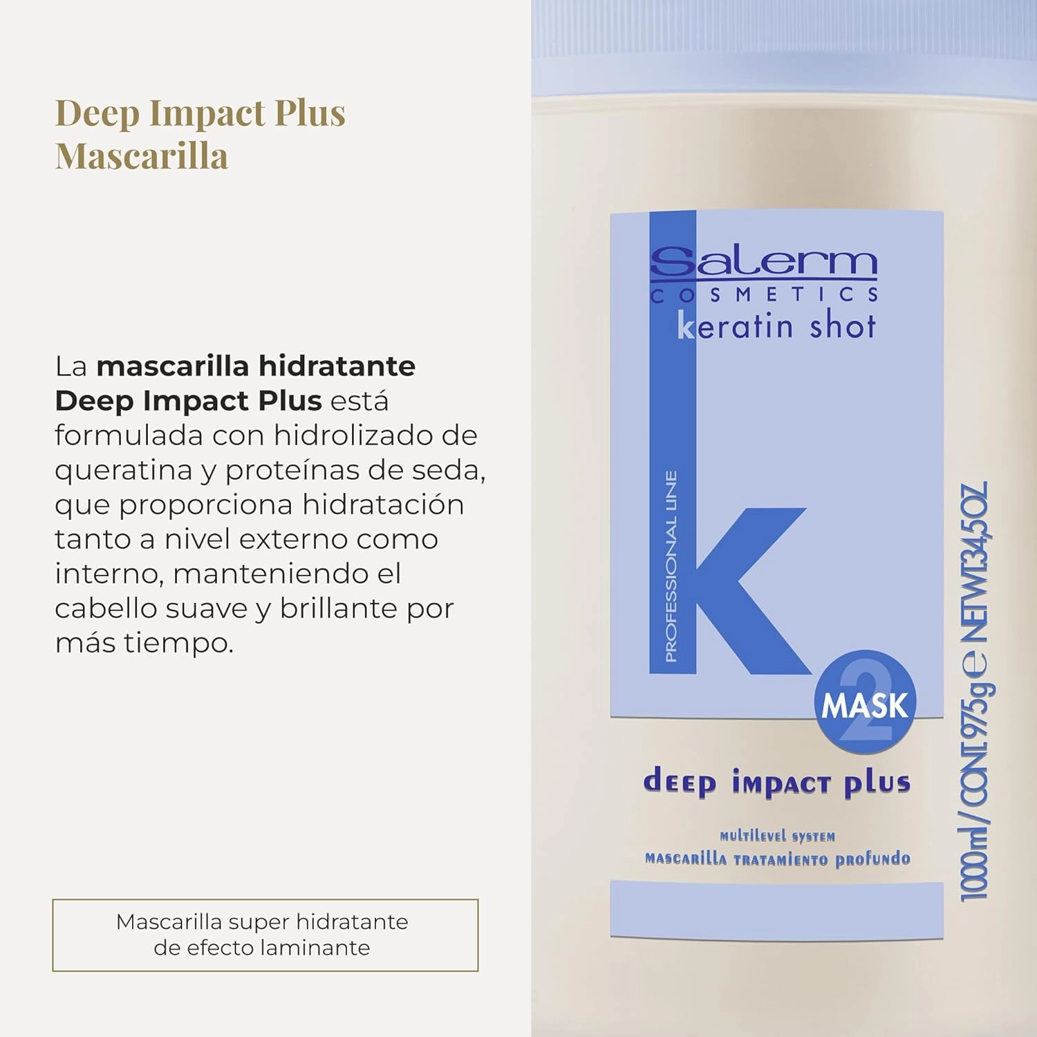 SALERM - Hydrating Hair Mask - Deep Impact Plus - 1000 ml - Deep Hair Hydration - For Use After Keratin Shot   Keramix Treatment - Smooth and Straight Hair
