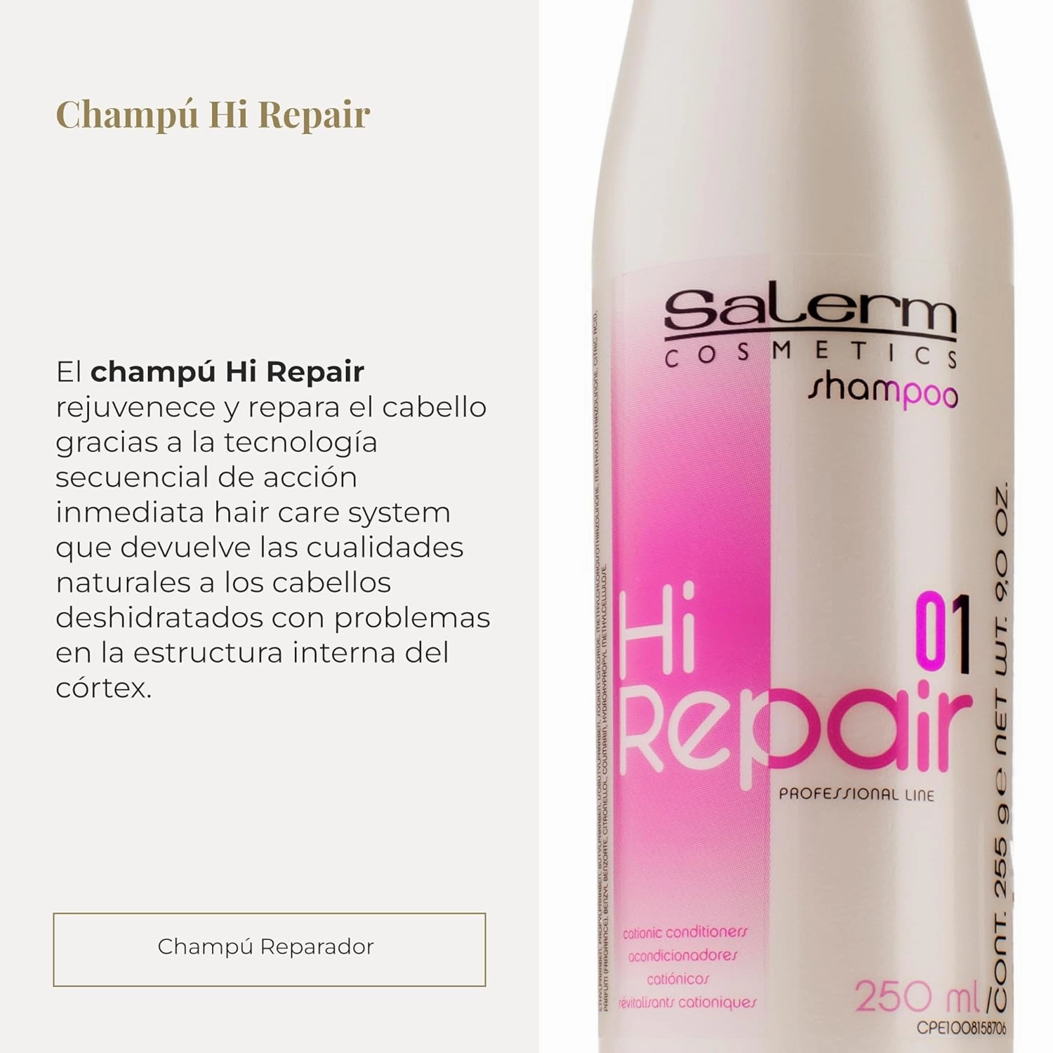 SALERM - Repair Shampoo - Hi Repair Shampoo - 250 ml - Deep Hydration for Damaged Hair - Repairs and Rejuvenates - Shinier and Softer Hair - Immediate Effect