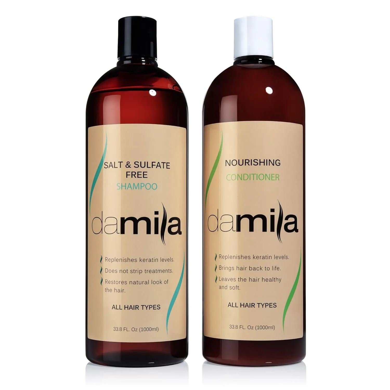Salt & Sulfate Free Shampoo & Conditioner for Keratin and Color Treated Hair - Professional Keratin Value Pack for Damaged, Frizzy, Curly, Dry & Thin Hair - Shampoo Sin Sal - 33.8 Fl Oz