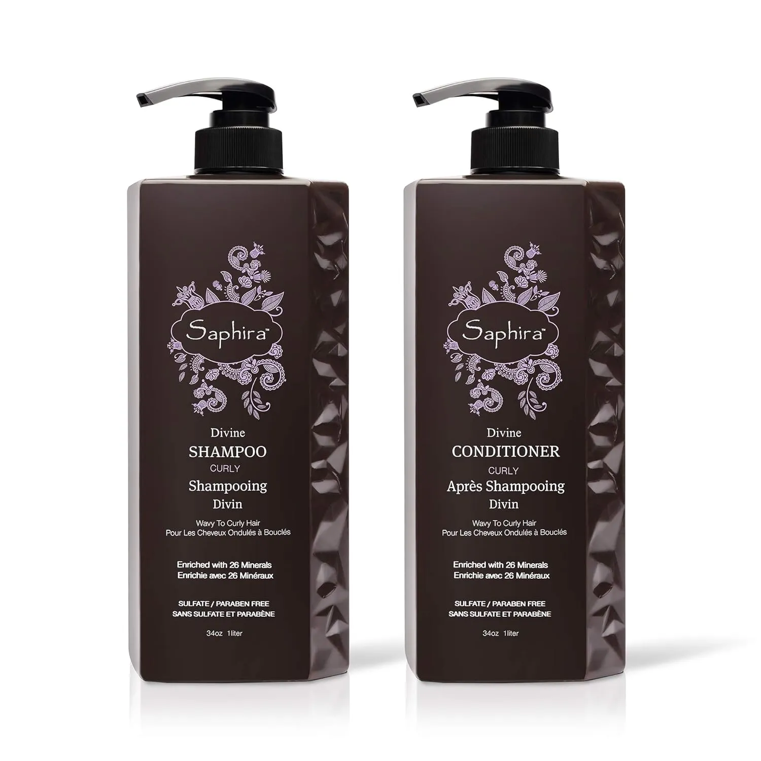 Saphira Divine Curls Shampoo & Conditioner for Curly, Wavy & Multi-Textured Hair, Sulfate-Free, Paraben-Free, Deeply Cleanses, Restores & Hydrates