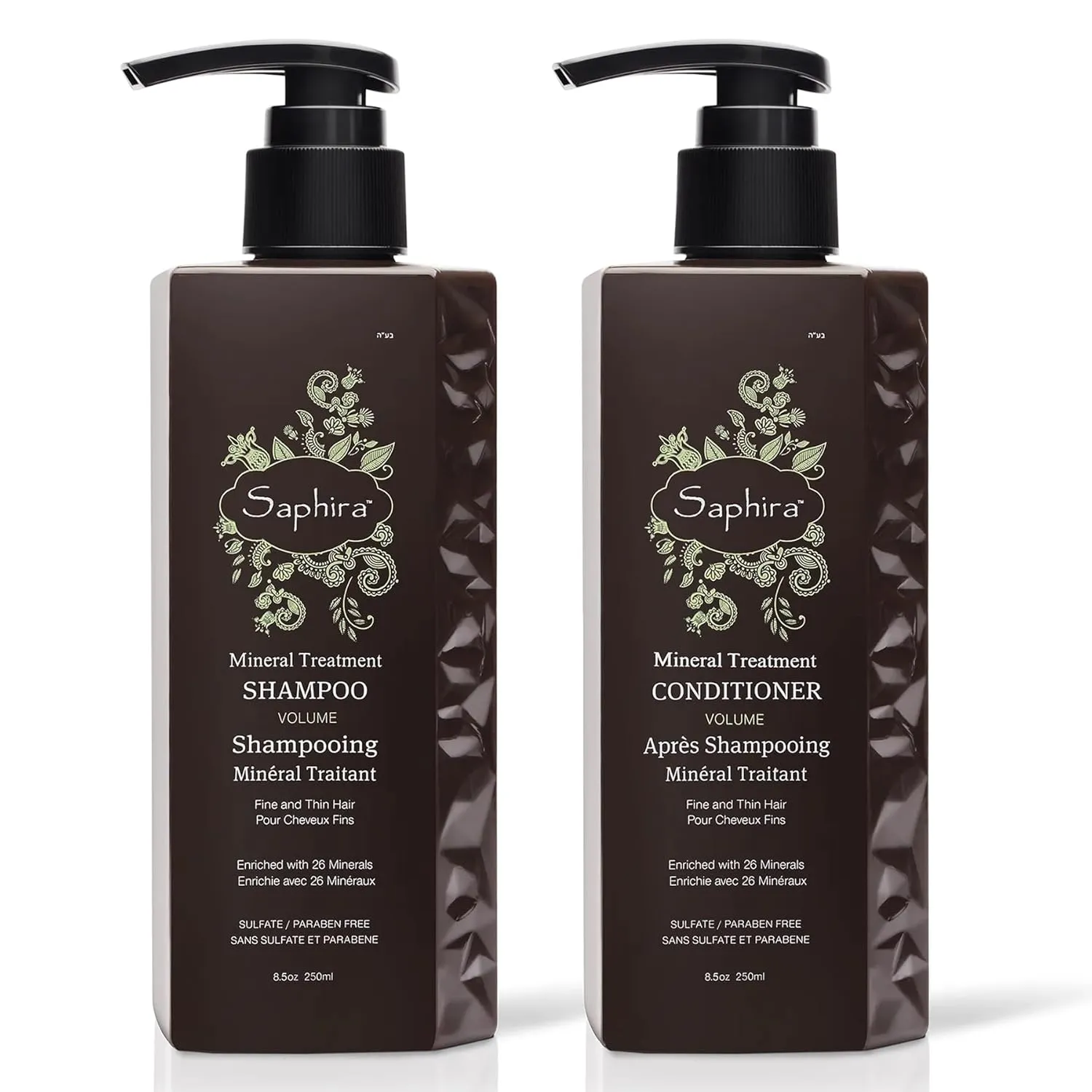 Saphira Mineral Treatment Shampoo and Conditioner for Fine, Thin and Color-Treated Hair, Sulfate-Free, Paraben-Free, Strengthens, Volumizes and Defines Weak and Fragile Hair
