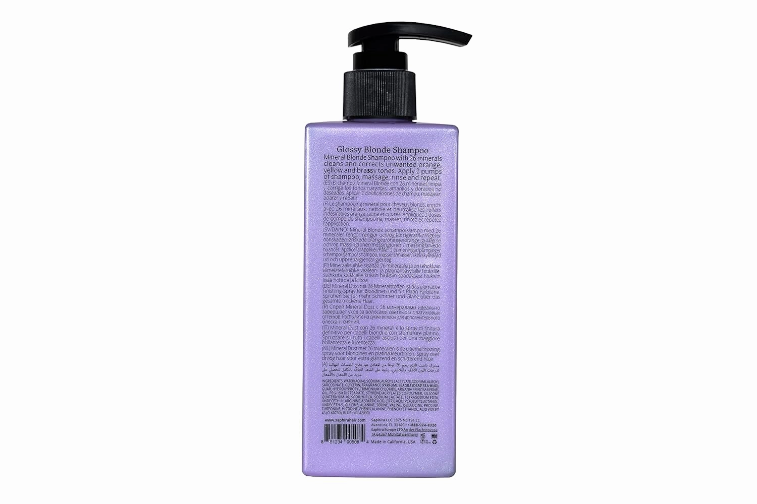 Saphira Glossy Blonde Shampoo for Natural, Bleached, and Color-Treated Blonde Hair, Sulfate-Free, Paraben-Free, Heals, Cleanses, Replenishes and Hydrates Blonde Hair